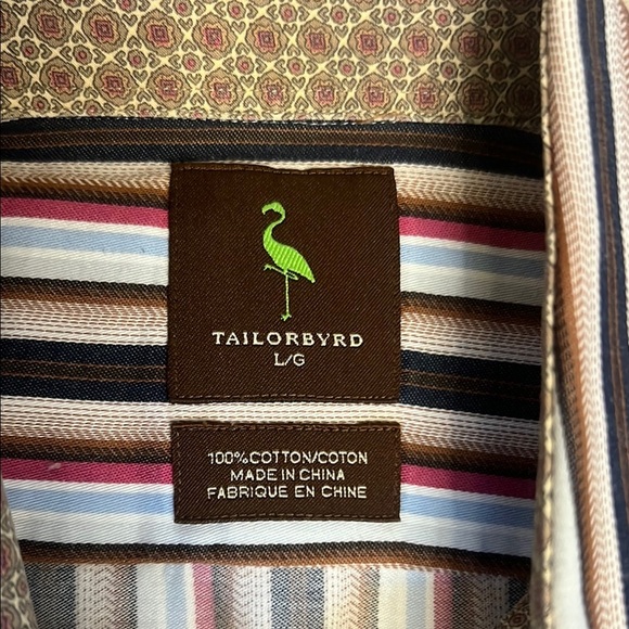 Men’s Tailorbyrd sz L Colourful Striped Button Down Brown Blue Pink - Picture 8 of 11